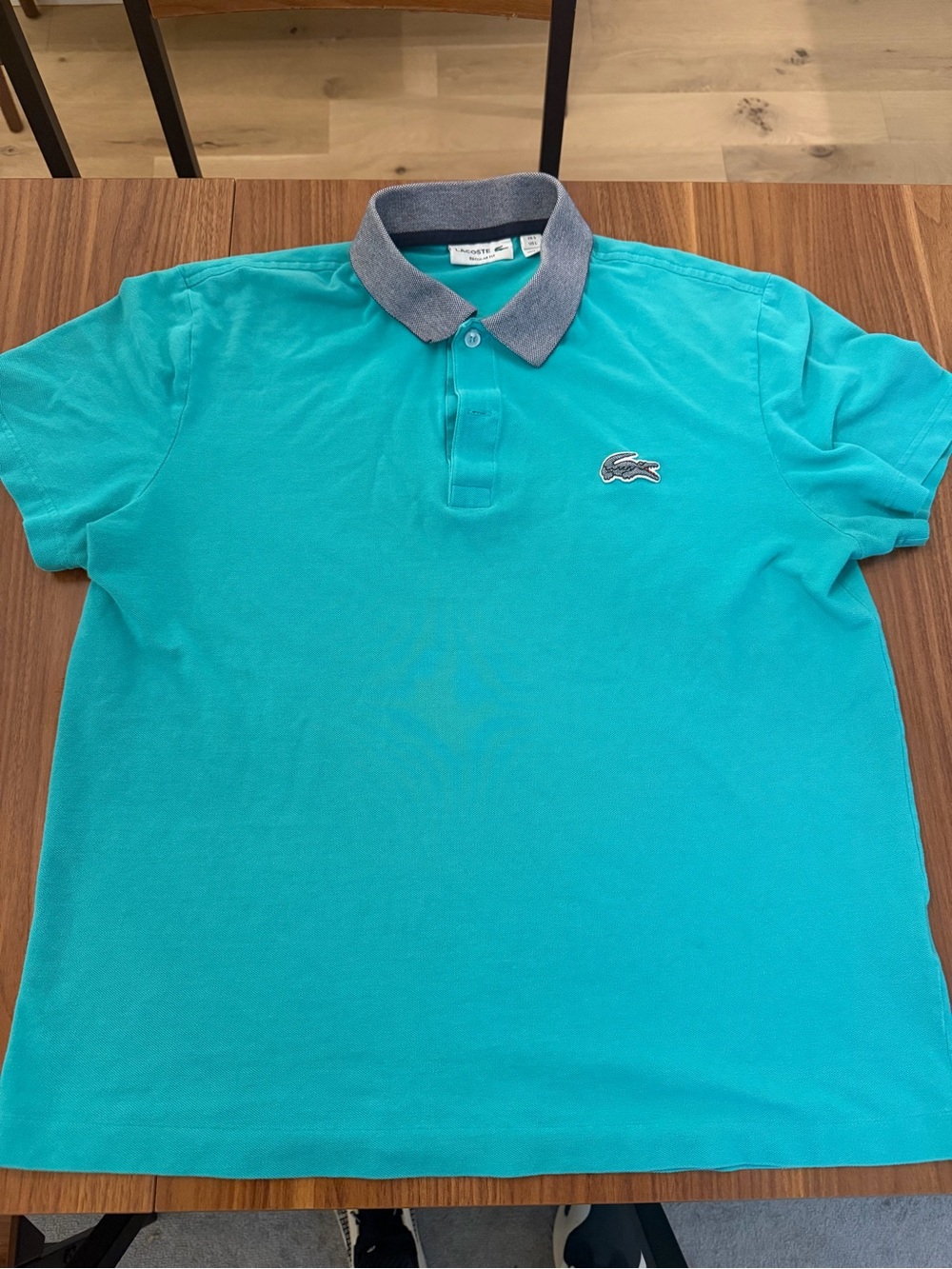 Lacoste Men's Turquoise Polo with Contrast Gray Collar